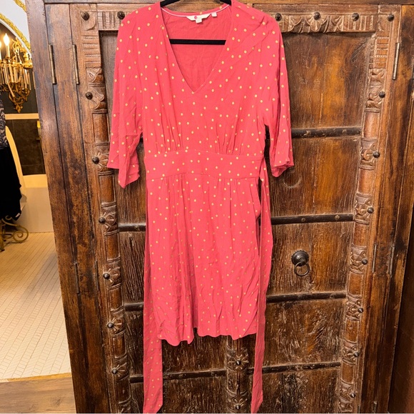 Boden Dominique Midi Wrap Dress – Coral Pink Polka Dot Size 6 - Picture 4 of 5